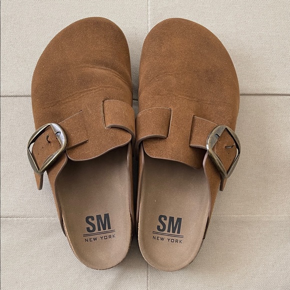 SM New York Other - SM New York Tan Suede Buckle Slip-Ons
